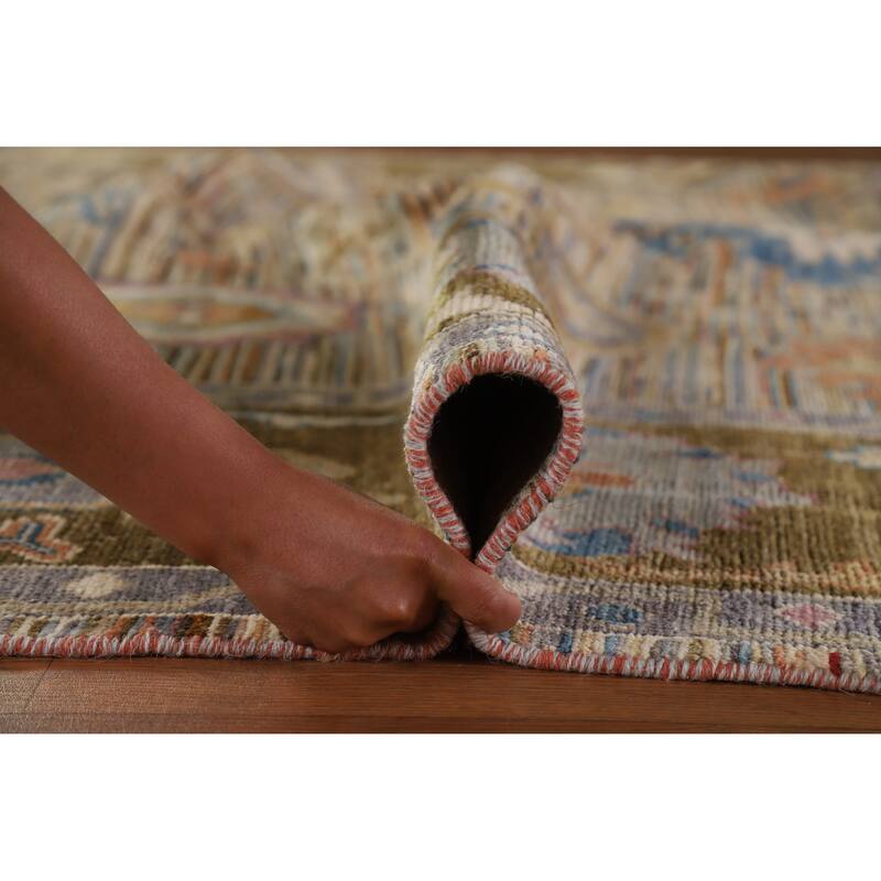 Hand Knotted Oriental 100% Wool Carpet Transitional Floral Multi-Colored Oushak Area Rug - 9' 5'' X 8' 2''