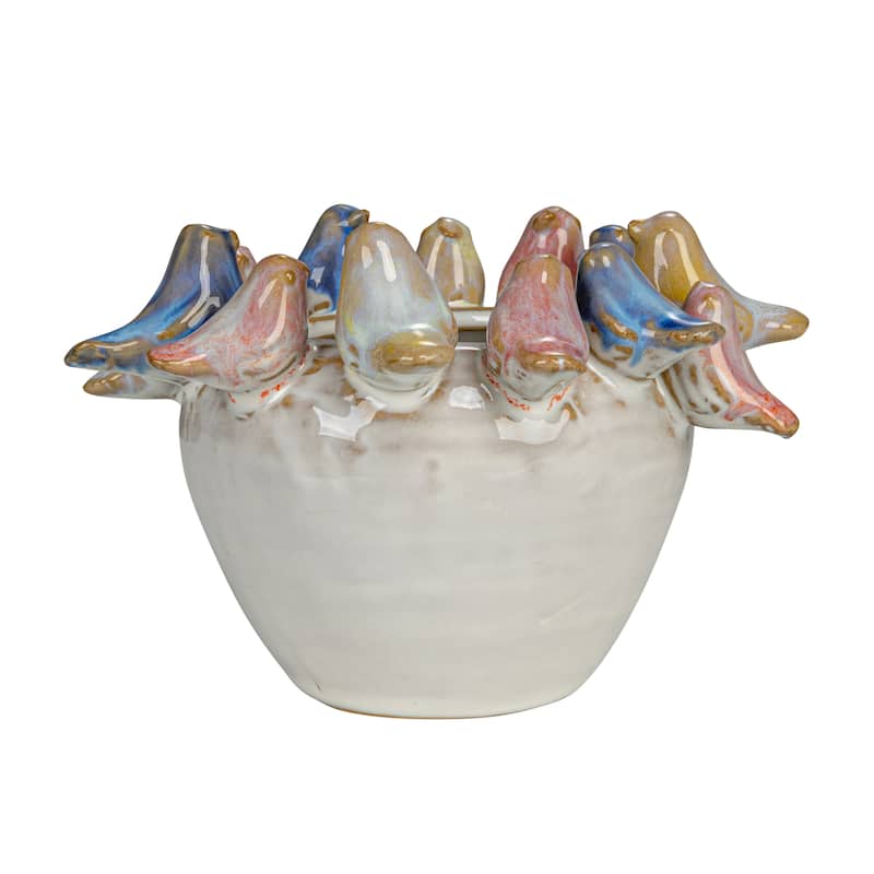 Decorative Stoneware Planter on Rim