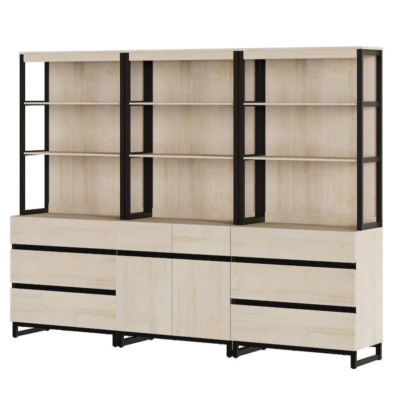 WAMPAT 3-Piece Modern 72" Tall Bookcase with 6 Drawers and Adjustable Shelves