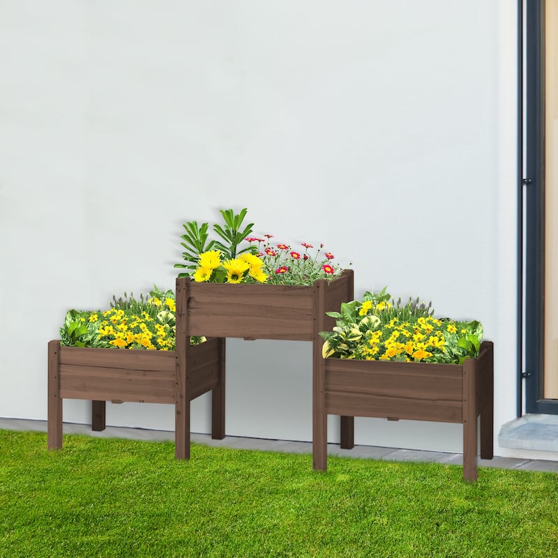 Countryside Style Garden Bed with 3 Planter 3 Box Drainage Holes for Backyard Patio Grow Vegetables Herb and Flowers, Coffee
