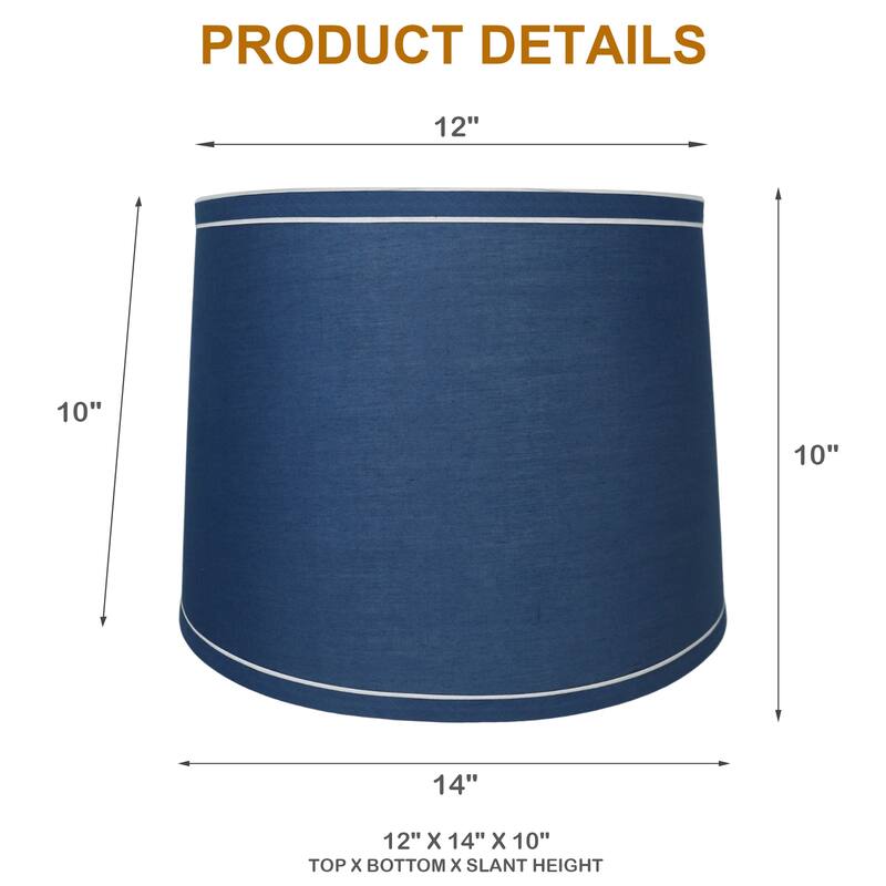 French Drum With White Trim Lampshade, 12" Top, 14" Bottom, 10" Slant