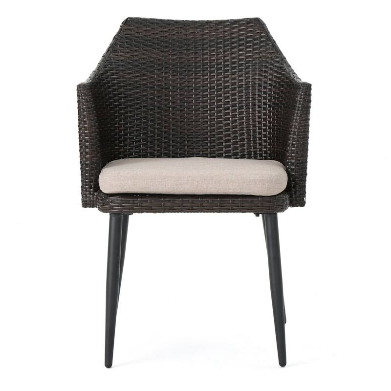 Kenny 3pc Outdoor Accent Chair Set, 1 Table, White, Brown Rattan, Iron