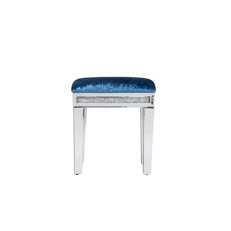 Mirror Diamond Vanity Stool with Velvet Upholstered Seat
