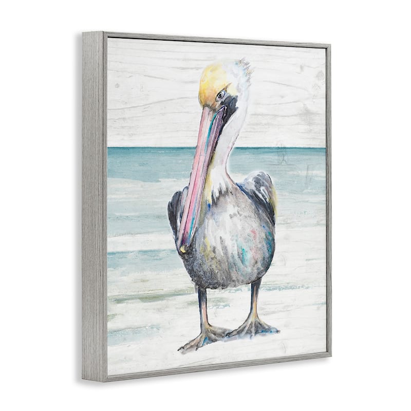 Stupell Pelican Bird Standing Beach Sand Grain Pattern Framed Wall Art, Design by Patricia Pinto