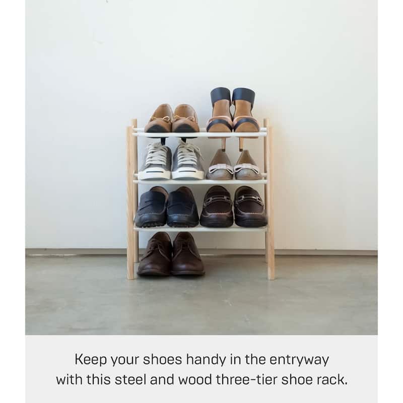 Yamazaki Home Expandable Shoe Rack, Steel, Holds 12 to 16 shoes, Holds 19.8 lbs, Expandable