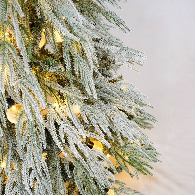6FT Pre-Lit Spruce Snow Flocked Christmas Tree, Artificial Hinged Xmas Tree with LED Lights, Holiday Office Home Décor