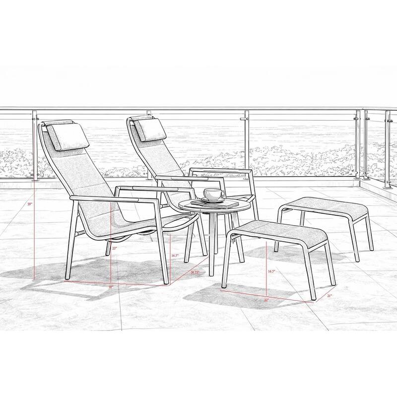 Vonn Relaxed Dark Grey 5-Piece Aluminum Outdoor Chat Set