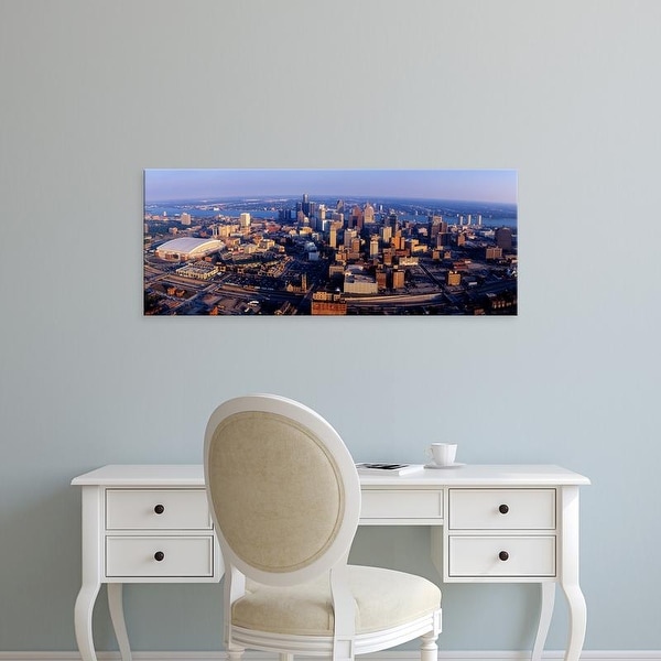 Easy Art Prints Panoramic Images's 'Aerial view of Detroit skyline, Wayne County, Michigan, USA' Premium Canvas Art