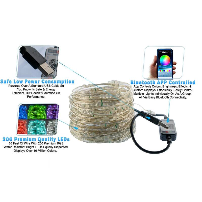 Fairy String Bluetooth RGB LED Lights Indoor Outdoor Waterproof USB Music Sync