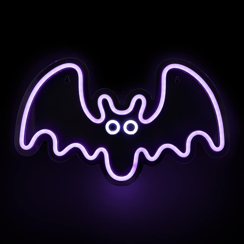 15" Purple LED Lighted Neon Style Purple Bat Halloween Window Silhouette