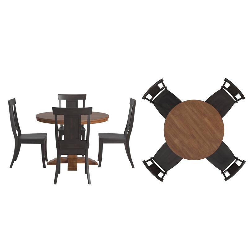 Ronda 45" Round Solid Wood Top Dining Set with Panel Back Chairs