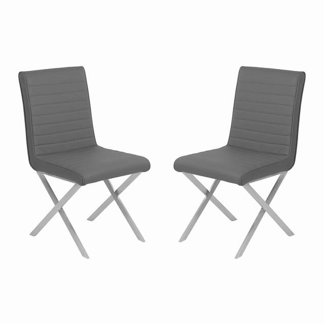 Leatherette Dining Chair with X shaped Metal Legs, Set of 2,Gray and Silver