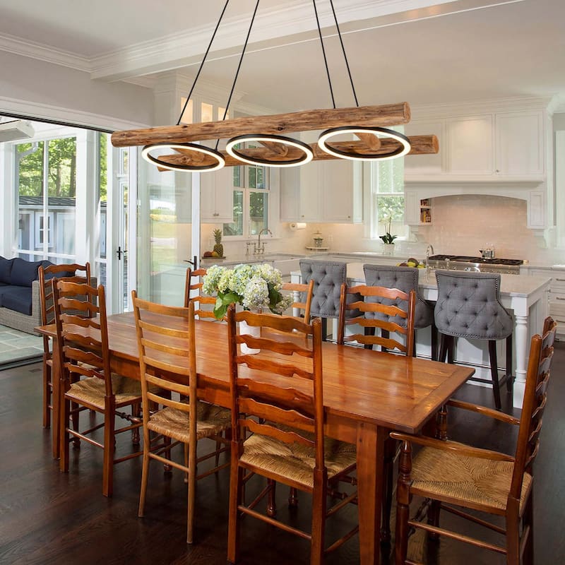 Rustic Wooden Dimmable Integrated LED Linear Pendant Light Adjustable Kitchen Island Lights - W 43.3"