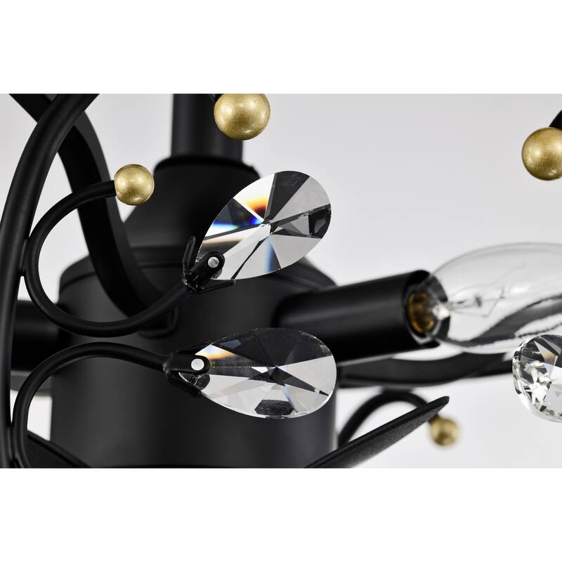 Matte Black and Gold 16 Inch Crystal Fandelier