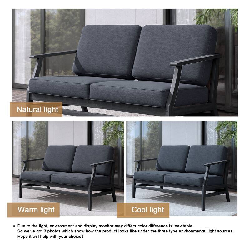 Teak Outdoor Patio Club Chairs Loveseat with Cushions