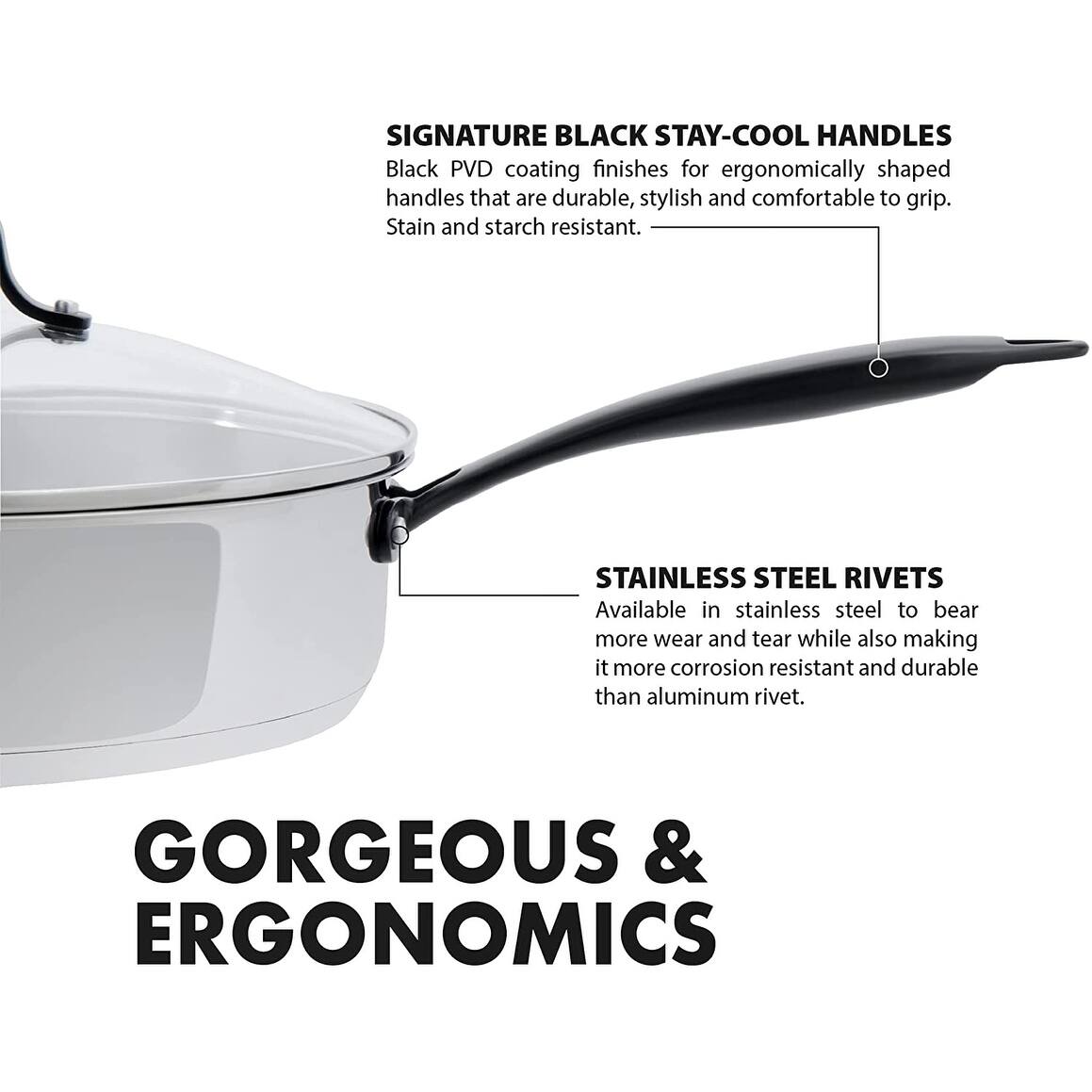 GrandTies 5 QT 12 Inch TriPly Stainless Steel Saute pan with Lid