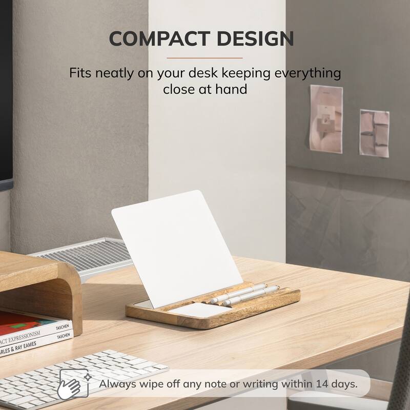 Jani Wooden Desk Organizer with Magnetic Whiteboard - Solid Wood, Hidden Storage & Anti-Skid Base for Home, Office & Workspaces