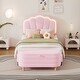 Twin Size Upholstered Flower-Shape Bed with LED Light Strip & Ottoman,Sherpa Fabric Platform Bed with Wooden Slats Support,Pink