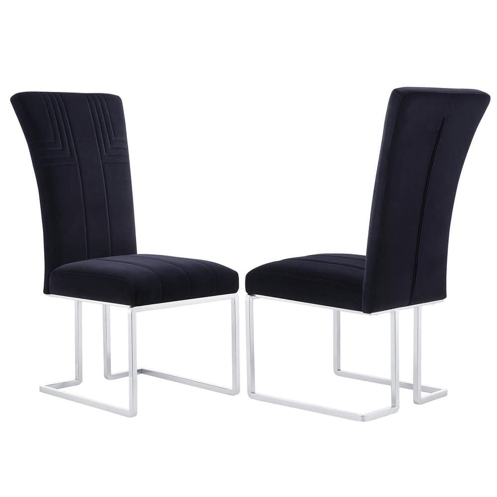 Modern Black Velvet Dining Room Chairs with Mirrored Silver Sled Legs