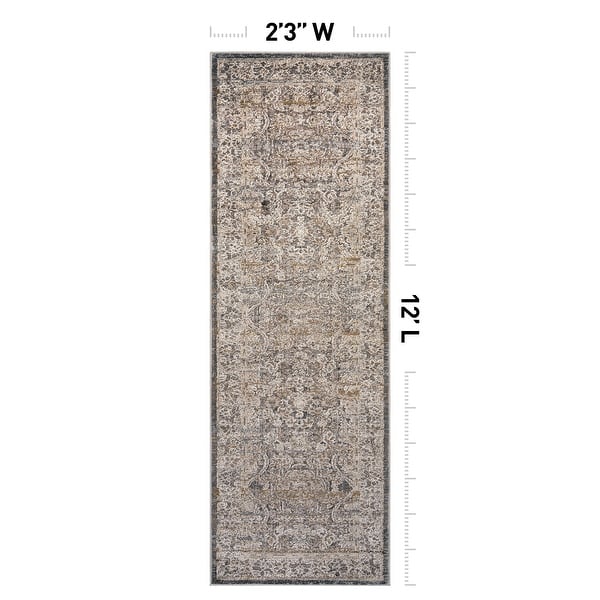 dimension image slide 2 of 7, World Rug Gallery Vintage Border Stone Gray Indoor High-Low Area Rug