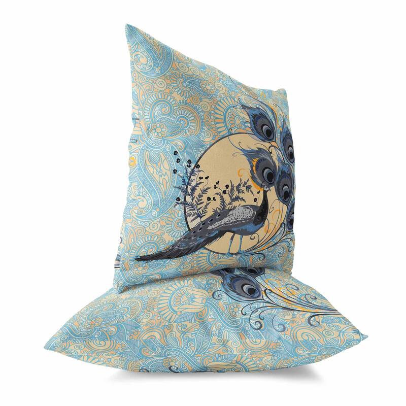Skyblue And Dutch Paisley Peacock Dreams Faux Suede Throw Pillow Zipper