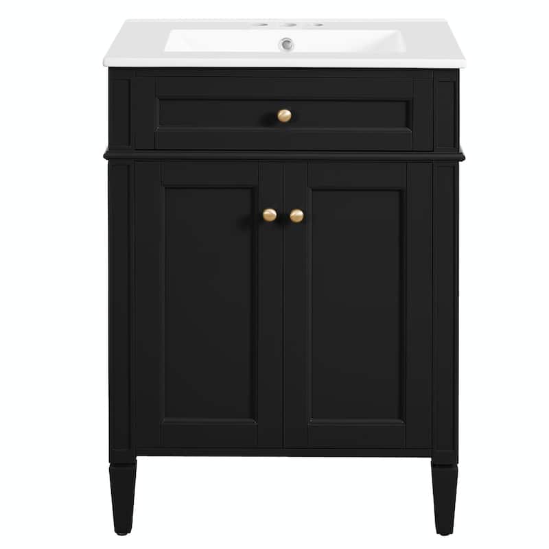 24" Bathroom Vanity with 2 Doors and Tip-Out Drawer - Bathroom Storage Cabinet with Sink