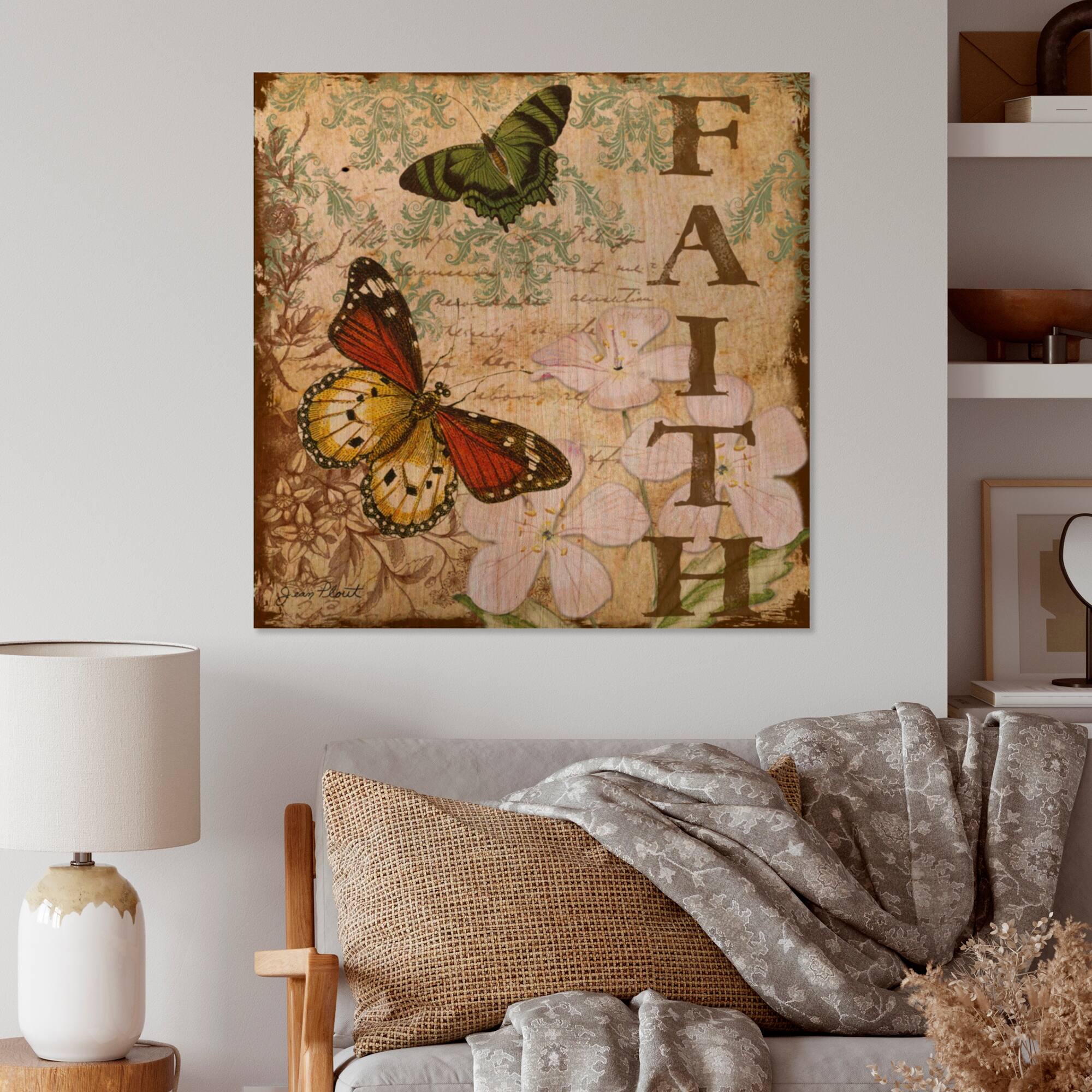 Designart 'Inspirational Butterflies Faith' Vintage Wood Wall Art