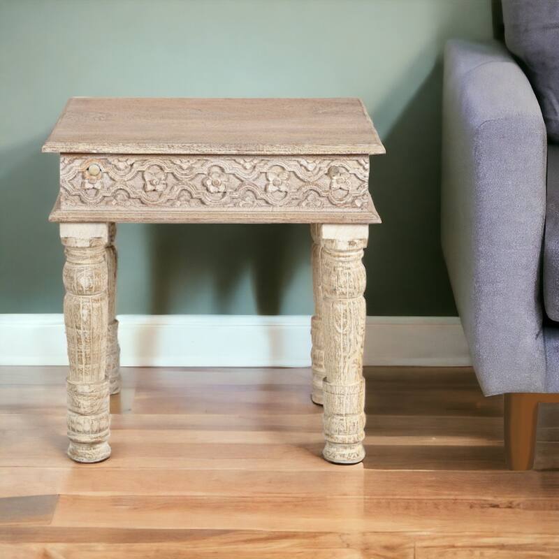 HomeRoots 24" Natural Distressed Solid Wood Square End Table - 24 - 24 - Natural - Wood
