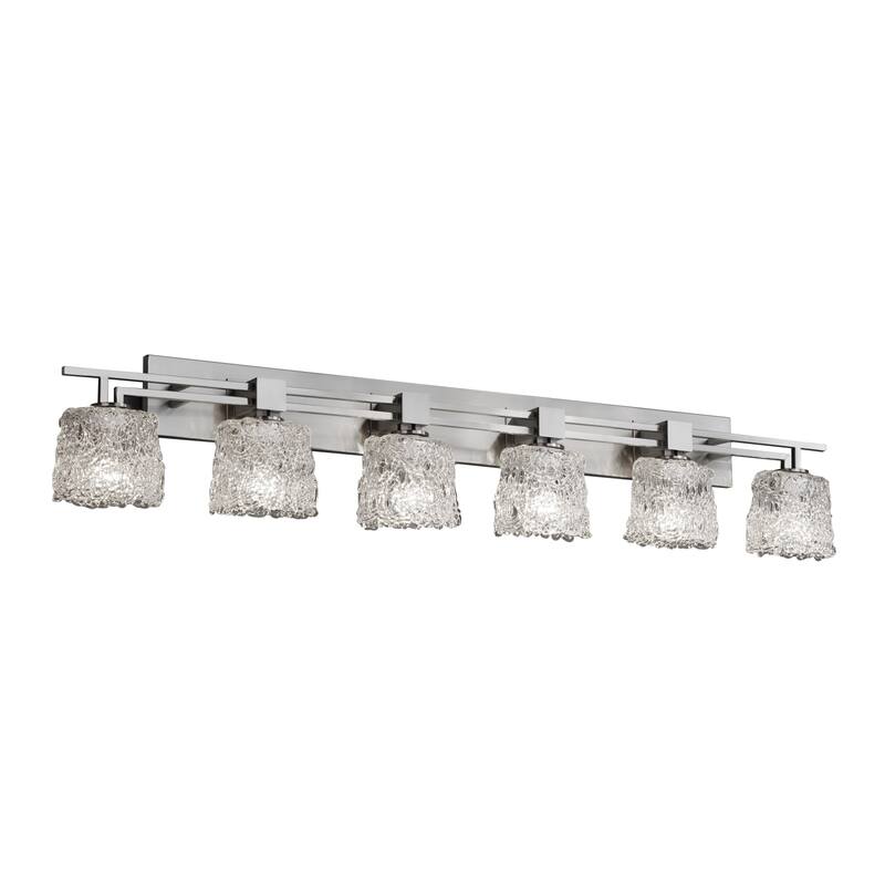 Justice Design Veneto Luce Aero 6-light Brushed Nickel Bath Bar, Lace Oval Shade - Brushed Nickel, Clear Lace