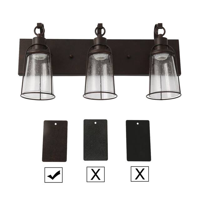 Farmhouse 3-Light Bronze Bathroom Vanity Lights Metal Cage Wall Sconces with Seeded Glass - 22" L x 6" W x 10" H