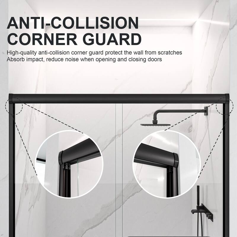 44"-48"W*72" H Semi-Frameless Double Sliding Shower Door, Bypass Shower Door, 1/4" (6mm) Thick SGCC Tempered Glass Door