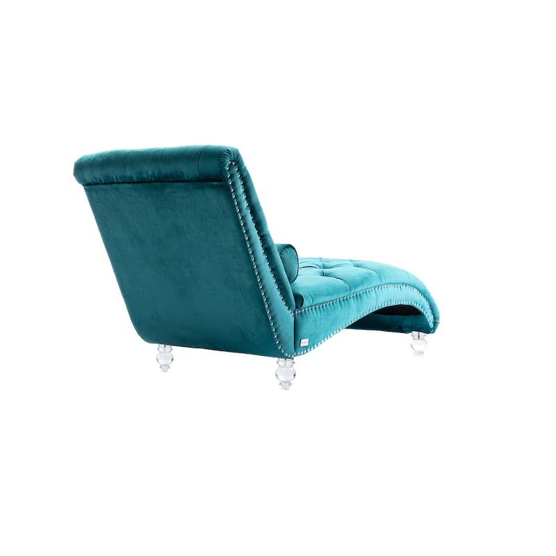 Teal Modern 63.98" Upholstered Buttons Tufted Chaise Lounge Chair with Pillow and Acrylic Legs