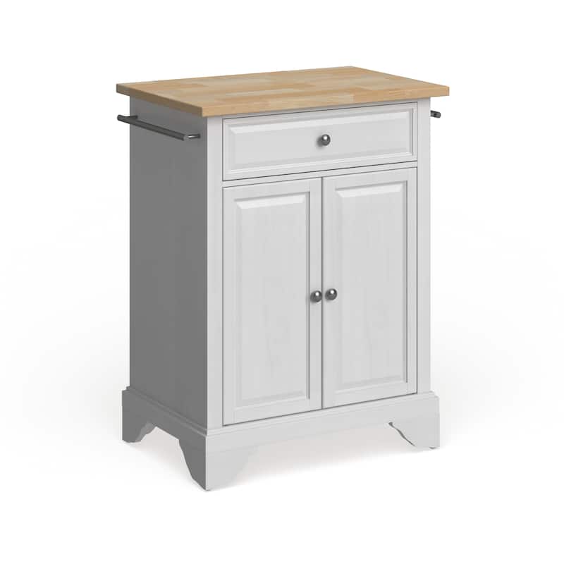 Crosley Lafayette Natural Wood Top Portable Kitchen Island in White Finish - 18"d x 31"w x 35"h - Portable - White - Wood