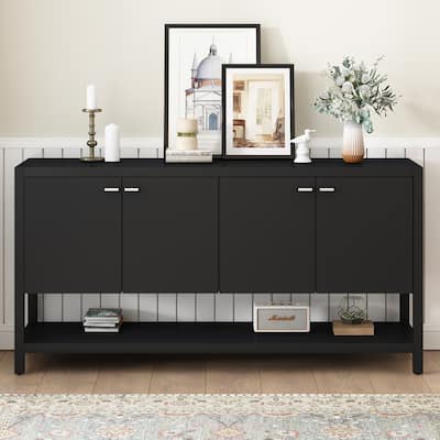 Modern Accent Table with Open Bottom Shelf, Entryway Hallway Table, Console Table with Four-Door Storage