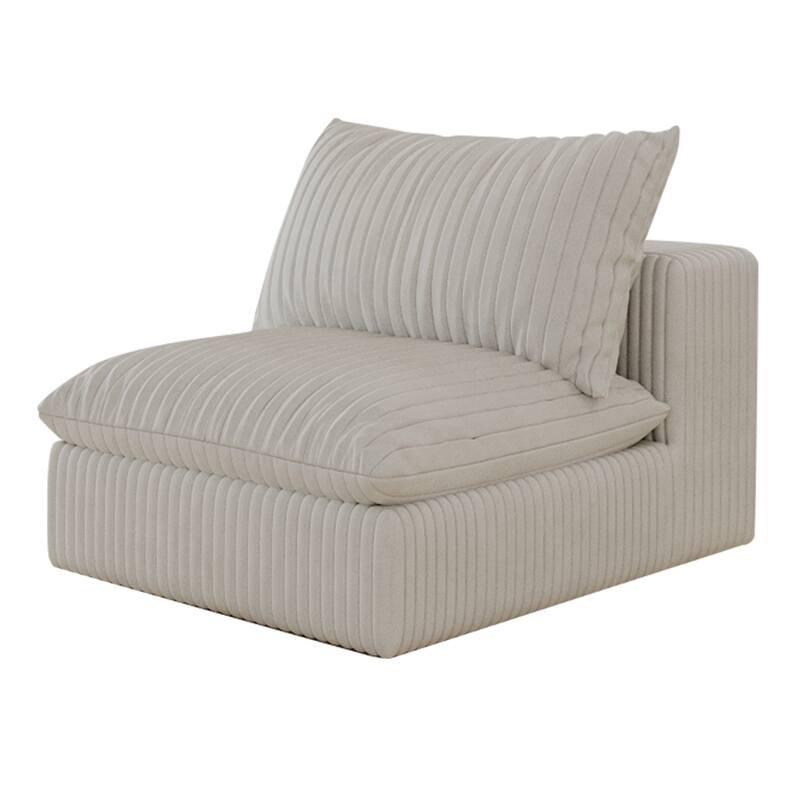 157.6" White Corduroy Fabric Cloud Sofa: Deep Seat, Double-layer, Removable Cushion, No Assembly, DIY Combo