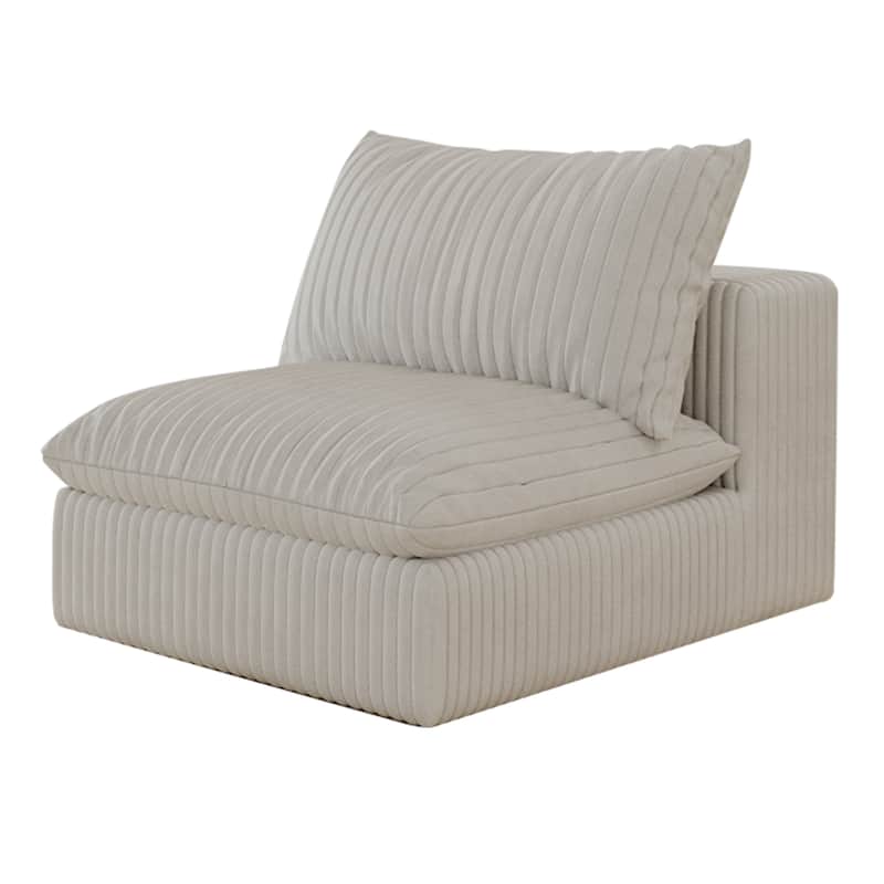 Modular Deep Seat Corner Sofa Corduroy Upholstered L-shaped Sectional Couch with Ottoman and Double-layer Seat Cushions