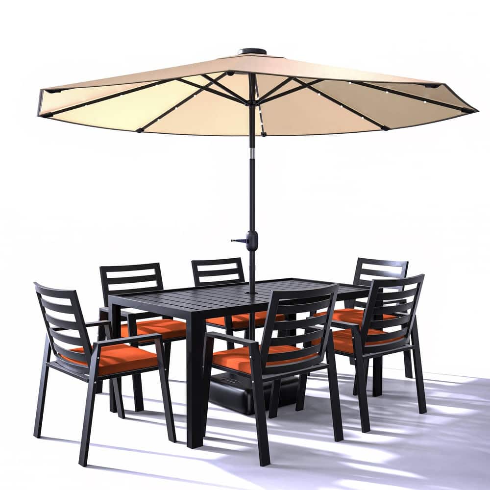 7-Piece Outdoor Dining Set in Black Aluminum Chelsea Series by LeisureMod