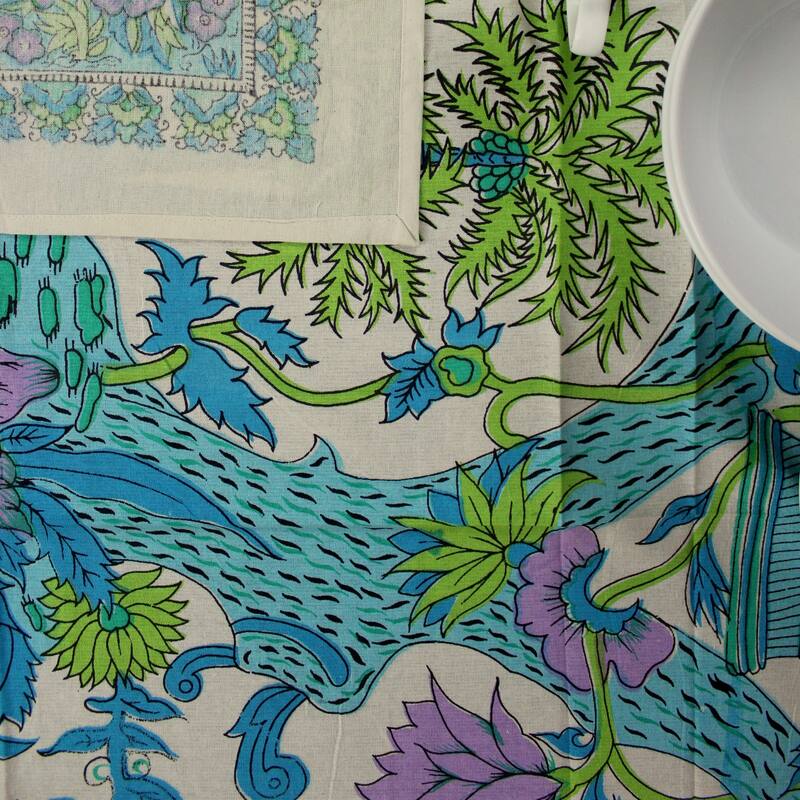 Vibrant Cotton Floral Tree Of Life Tablecloth Collection