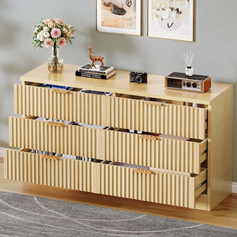 Moasis 6-drawer Dresser Double Chest of Drawer Dresser with Fluted Panel