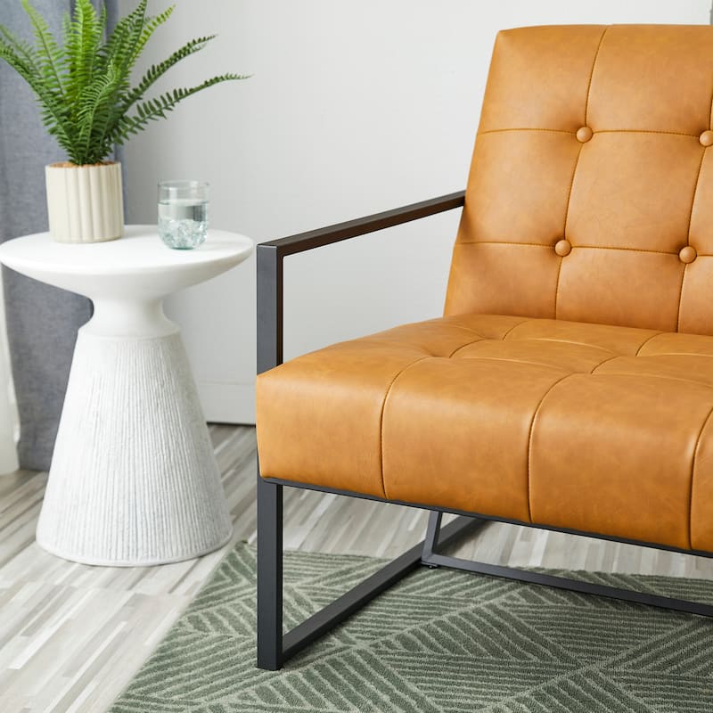 Glitzhome 29.50"W Mid-Century PU Leather Tufted Accent Chair - 29.5"W x 30.5"H x 29.25"D