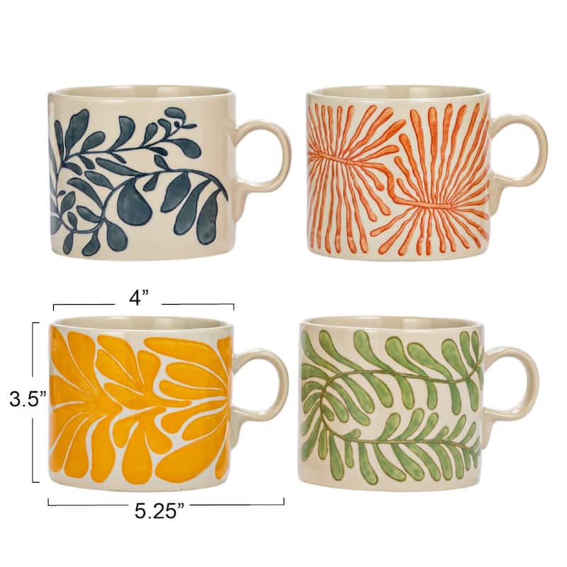 Stoneware Mug with Abstract Design, Set of 12 - 5.3"L x 4.0"W x 3.5"H