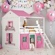 preview thumbnail 1 of 22, Full Size Bunk Wood House Bed with Elegant Windows, Sills and Tent Pink