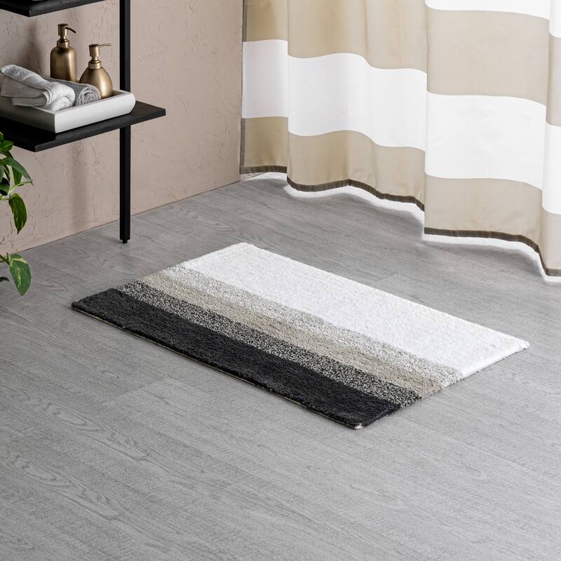 MH London Avebury Stripe Cotton Bath Mat - 21 x 34 - Grey