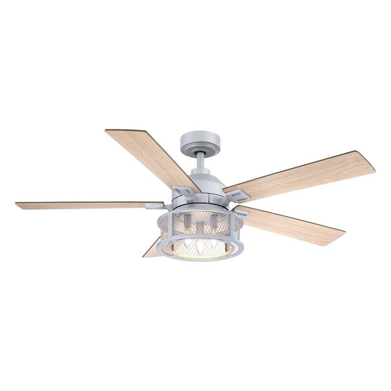 52" Silver Metal Mesh Reversible 5-Blade LED Ceiling Fan with Remote