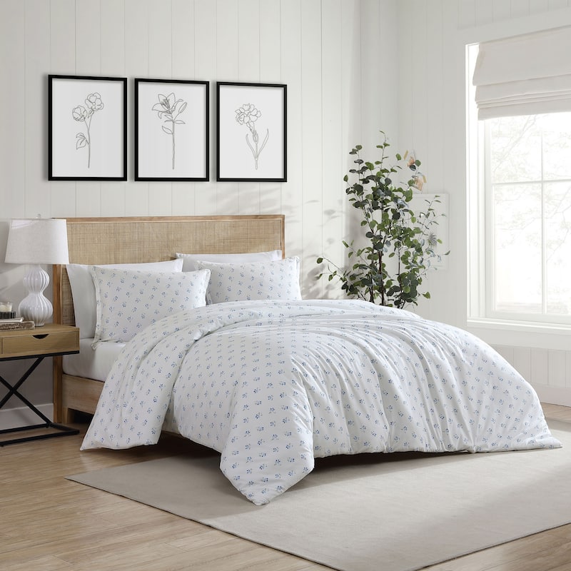 Stone Cottage Sketchy Ditsy Blue Cotton Reversible Duvet Cover Set