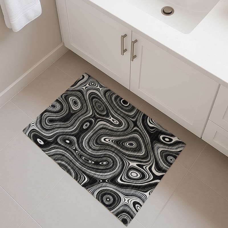 Premium Washable Super Soft Contemporary Alfa Mayfield Rug - Black - 1'8" x 2'6"