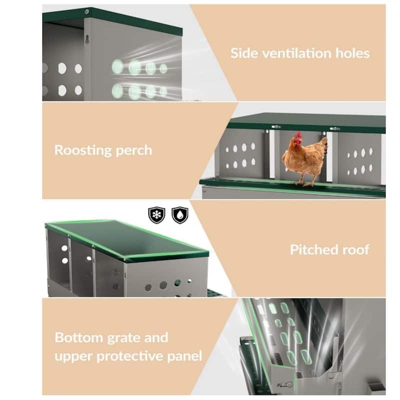 6-Compartment Chicken Nest Box Hens Laying Nest with Metal Legs and 8 Fake Training Eggs Red