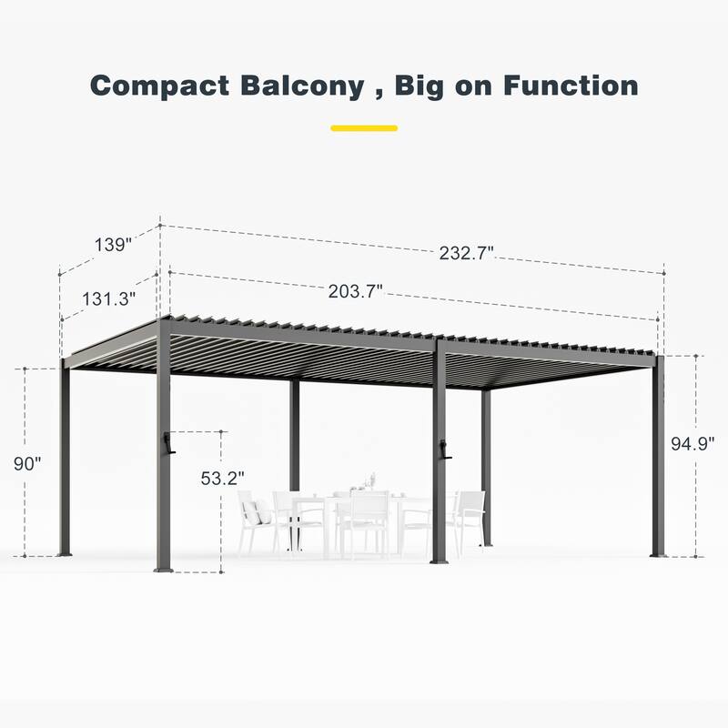 Patio Louvered Pergola with Adjustable Roof, Aluminum Steel Pergola