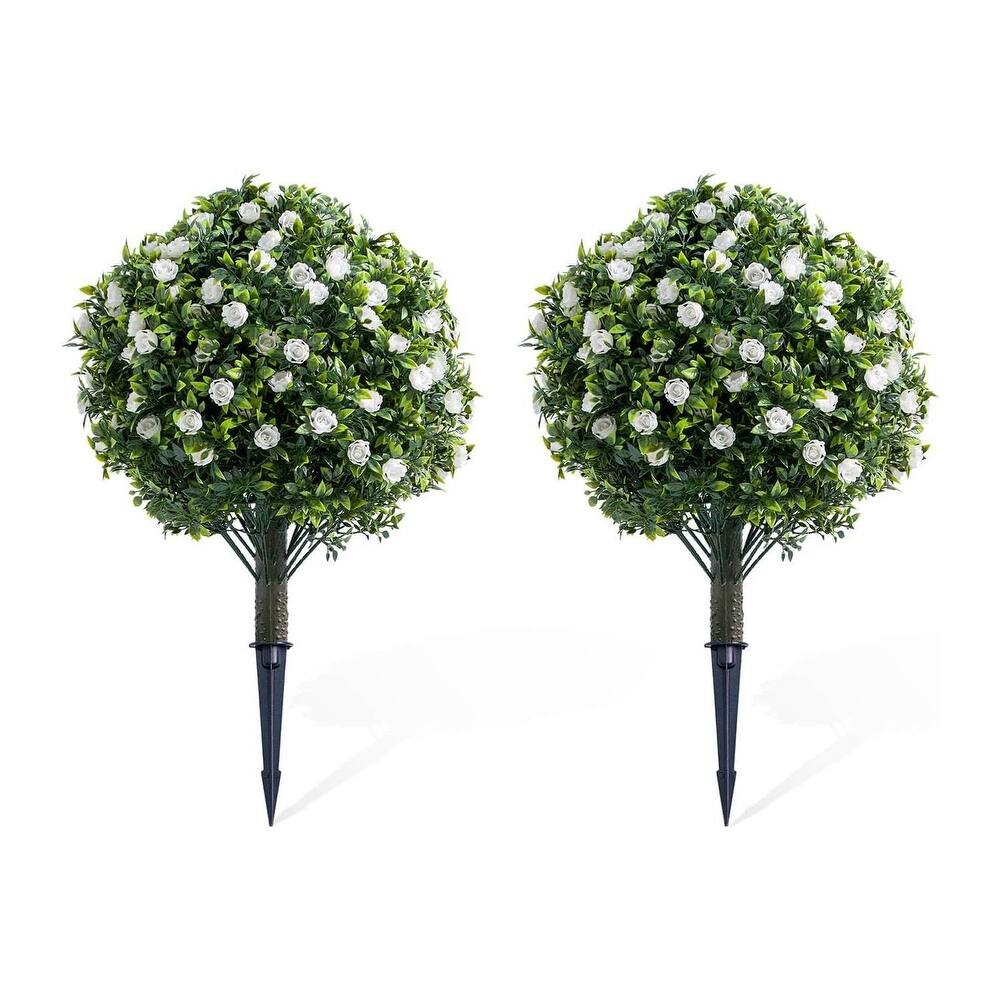 Set of 2/4 Artificial Topiary Ball Trees with Metal Stakes with Rose Flowers