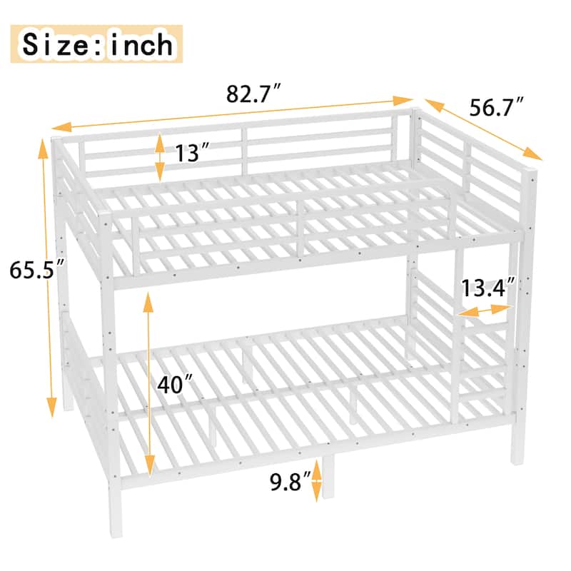 Metal Full XL over Full XL Bunk Bed for Teens and Adults,Space-Saving/Noise Reduced/No Box Spring Needed, White